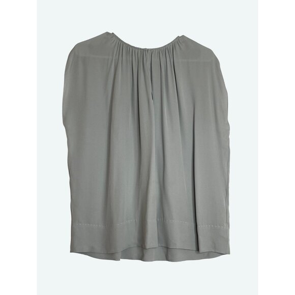 Theory 100% Silk Gathered Slit-Neck Top Blouse Gray Size Small‎ - Picture 1 of 11
